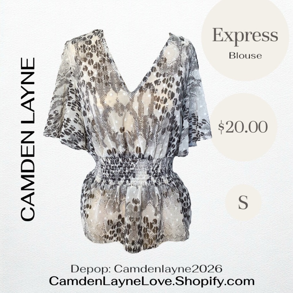 Express Gray Leopard Print V-Neck Blouse - Picture 3 of 6